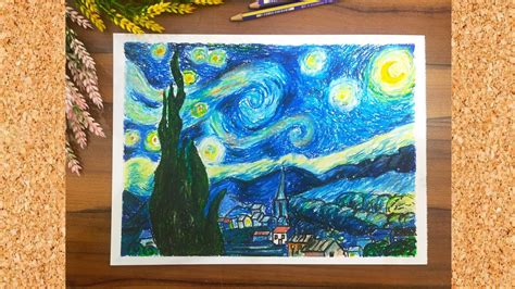 van gogh yıldızlı gece çizimi pastel boya